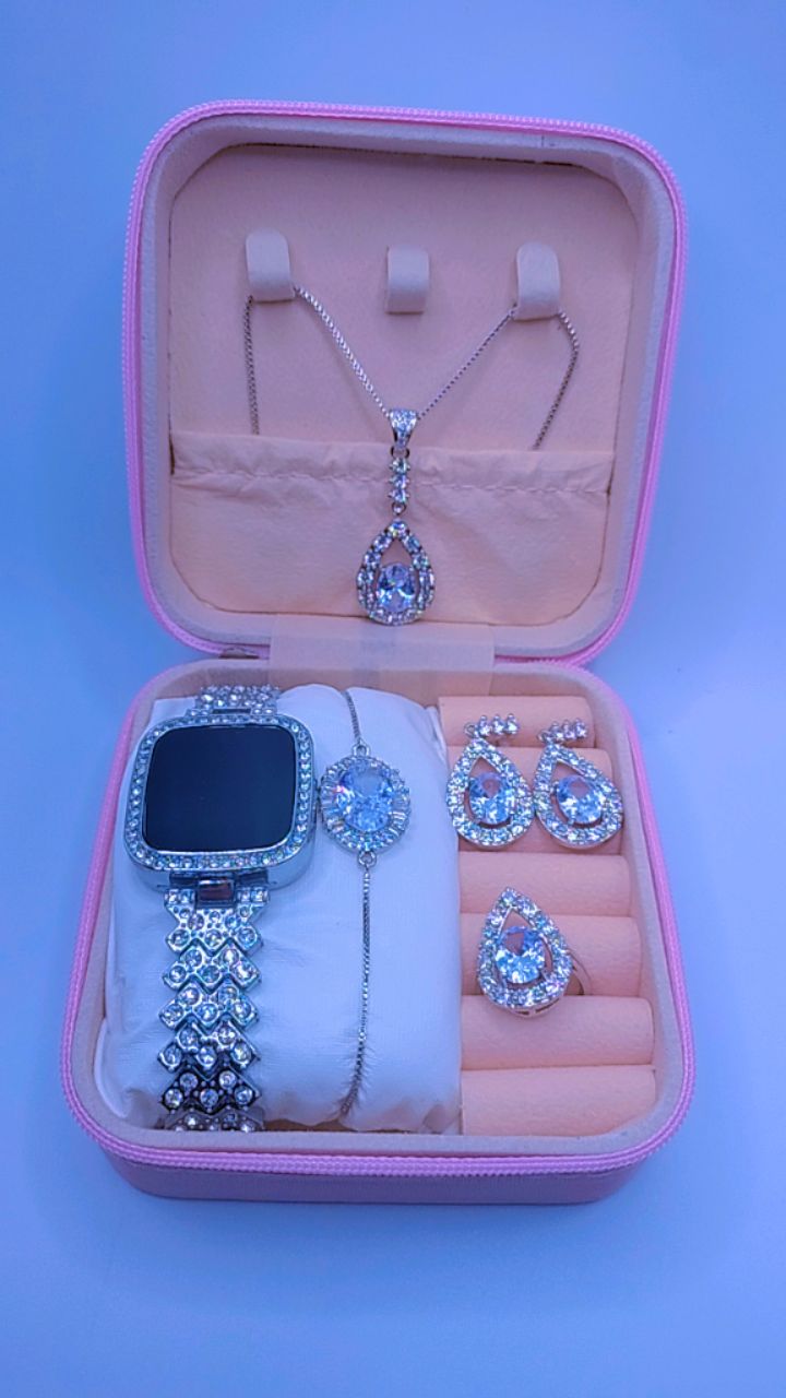 Elegant Oval Stone Jewelry Gift Box – 6-in-1 Women’s Set with Watch, Necklace, Earrings, Ring & Bracelet