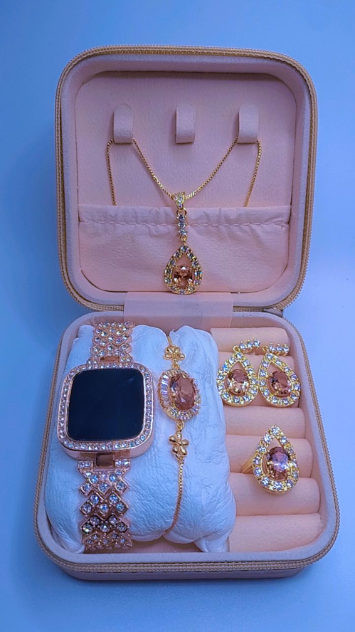 Elegant Oval Stone Jewelry Gift Box – 6-in-1 Women’s Set with Watch, Necklace, Earrings, Ring & Bracelet