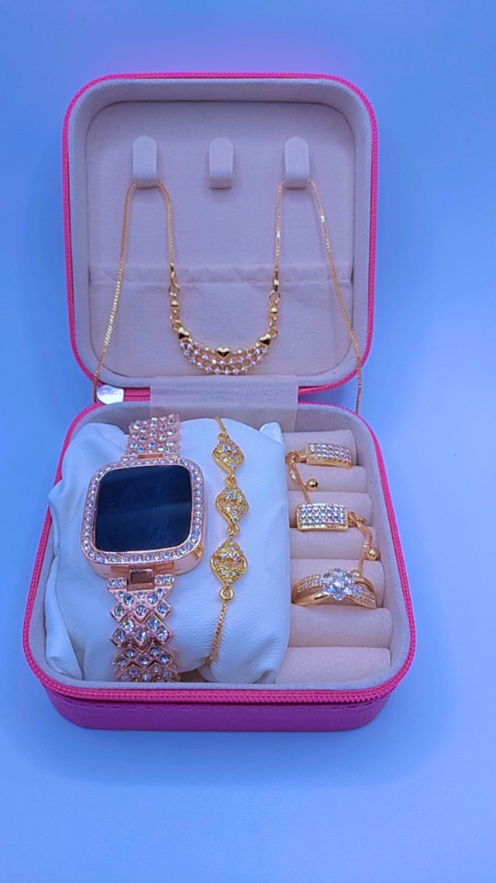 Luxury Jewelry Gift Box for Women – 6-in-1 Complete Set with Watch, Necklace, Earrings, Ring & Bracelet
